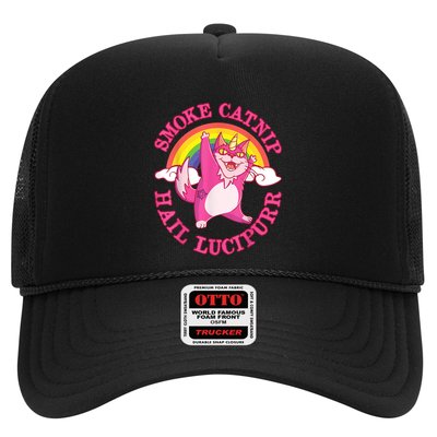 Caticorn Pink Cat Unicorn Rainbow Smoke Catnip Hail Lucipurr Trucker Hat