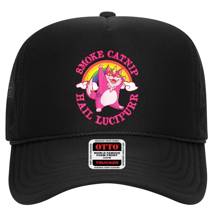 Caticorn Pink Cat Unicorn Rainbow Smoke Catnip Hail Lucipurr Trucker Hat