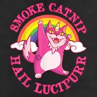 Caticorn Pink Cat Unicorn Rainbow Smoke Catnip Hail Lucipurr Trucker Hat