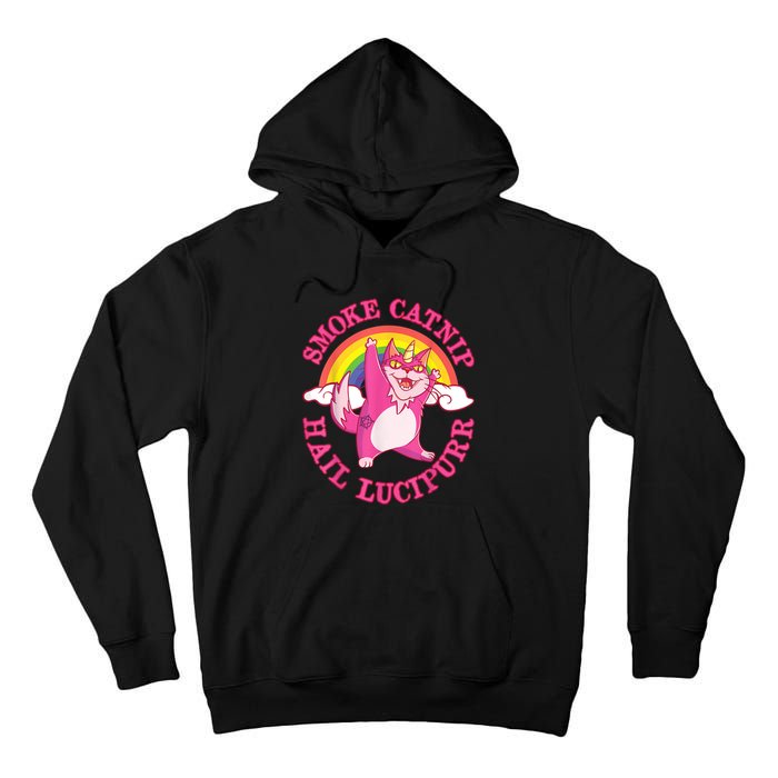 Caticorn Pink Cat Unicorn Rainbow Smoke Catnip Hail Lucipurr Tall Hoodie