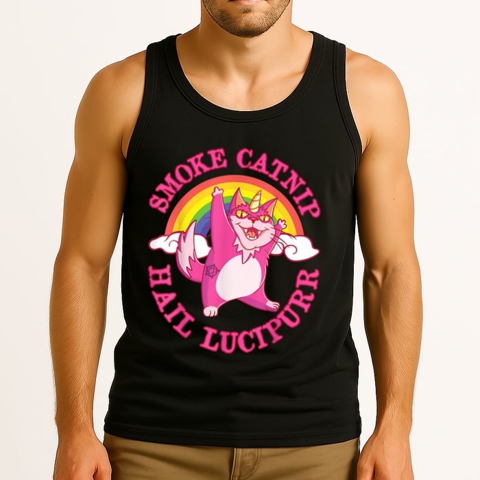 Caticorn Pink Cat Unicorn Rainbow Smoke Catnip Hail Lucipurr Tank Top