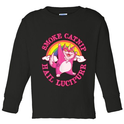 Caticorn Pink Cat Unicorn Rainbow Smoke Catnip Hail Lucipurr Toddler Long Sleeve Shirt