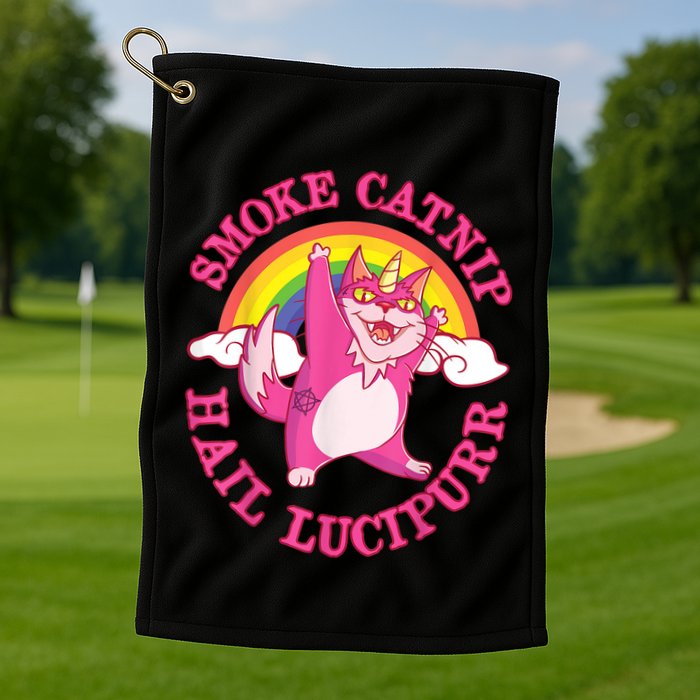 Caticorn Pink Cat Unicorn Rainbow Smoke Catnip Hail Lucipurr Golf Towel