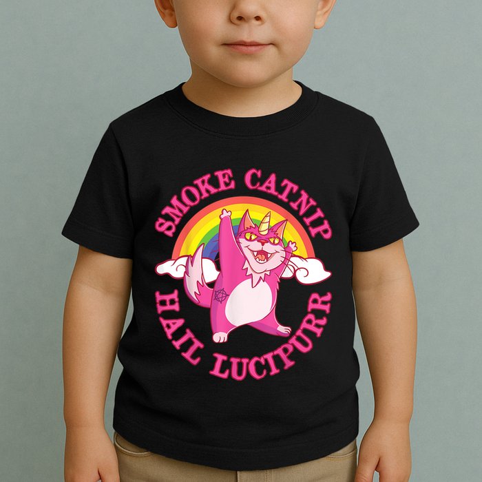 Caticorn Pink Cat Unicorn Rainbow Smoke Catnip Hail Lucipurr Toddler T-Shirt