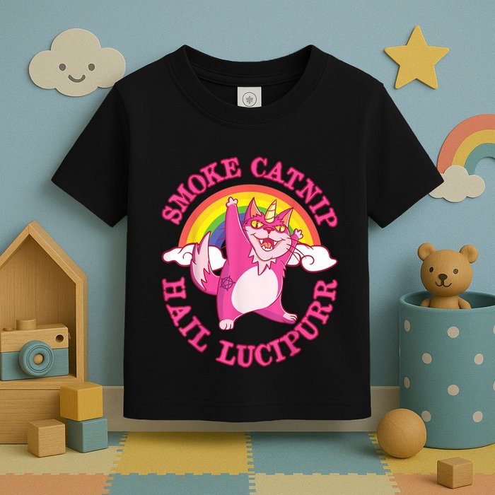 Caticorn Pink Cat Unicorn Rainbow Smoke Catnip Hail Lucipurr Toddler T-Shirt