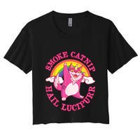 Caticorn Pink Cat Unicorn Rainbow Smoke Catnip Hail Lucipurr Crop Top