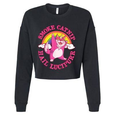Caticorn Pink Cat Unicorn Rainbow Smoke Catnip Hail Lucipurr Cropped Pullover Crew