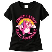 Caticorn Pink Cat Unicorn Rainbow Smoke Catnip Hail Lucipurr Womens T-Shirt