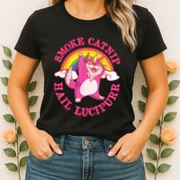 Caticorn Pink Cat Unicorn Rainbow Smoke Catnip Hail Lucipurr Womens T-Shirt