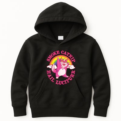 Caticorn Pink Cat Unicorn Rainbow Smoke Catnip Hail Lucipurr Kids Hoodie