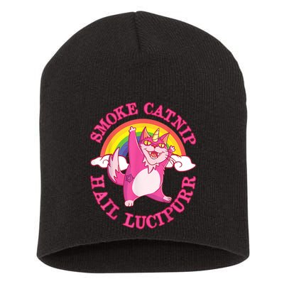 Caticorn Pink Cat Unicorn Rainbow Smoke Catnip Hail Lucipurr Short Acrylic Beanie