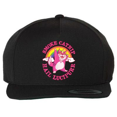 Caticorn Pink Cat Unicorn Rainbow Smoke Catnip Hail Lucipurr Wool Snapback Cap
