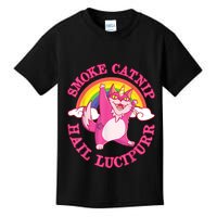 Caticorn Pink Cat Unicorn Rainbow Smoke Catnip Hail Lucipurr Kids T-Shirt