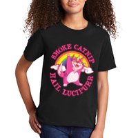 Caticorn Pink Cat Unicorn Rainbow Smoke Catnip Hail Lucipurr Kids T-Shirt