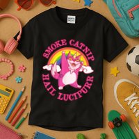 Caticorn Pink Cat Unicorn Rainbow Smoke Catnip Hail Lucipurr Kids T-Shirt