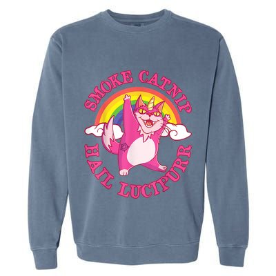 Caticorn Pink Cat Unicorn Rainbow Smoke Catnip Hail Lucipurr Garment-Dyed Sweatshirt