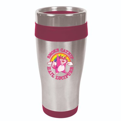 Caticorn Pink Cat Unicorn Rainbow Smoke Catnip Hail Lucipurr 16oz Travel Tumbler