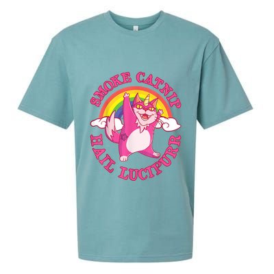 Caticorn Pink Cat Unicorn Rainbow Smoke Catnip Hail Lucipurr Sueded Cloud Jersey T-Shirt
