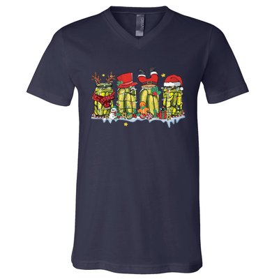 Canned Pickles Christmas Light Retro Homemade Pickle Jar V-Neck T-Shirt