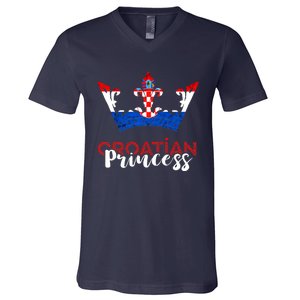 Croatian Princess Crown Croatia Croatian Flag Croatian Pride V-Neck T-Shirt