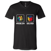 Competitive Puzzle Cube Problem Solved Speed Cubing  V-Neck T-Shirt