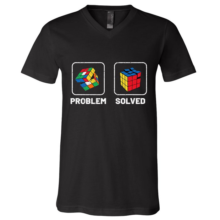 Competitive Puzzle Cube Problem Solved Speed Cubing  V-Neck T-Shirt