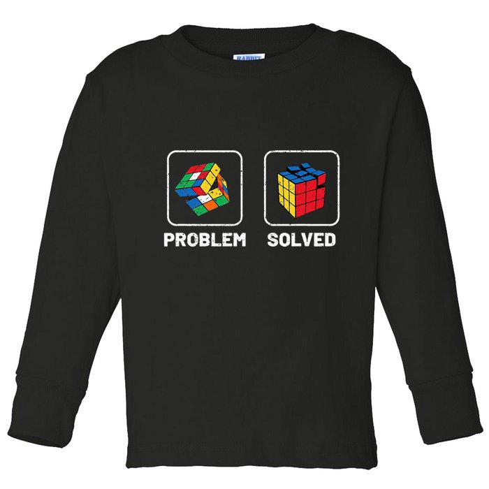 Competitive Puzzle Cube Problem Solved Speed Cubing  Toddler Long Sleeve Shirt