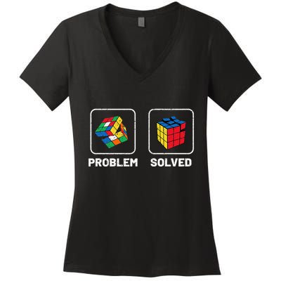 Competitive Puzzle Cube Problem Solved Speed Cubing  Women's V-Neck T-Shirt
