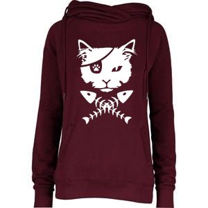 Cute Pirate Cat Womens Funnel Neck Pullover Hood