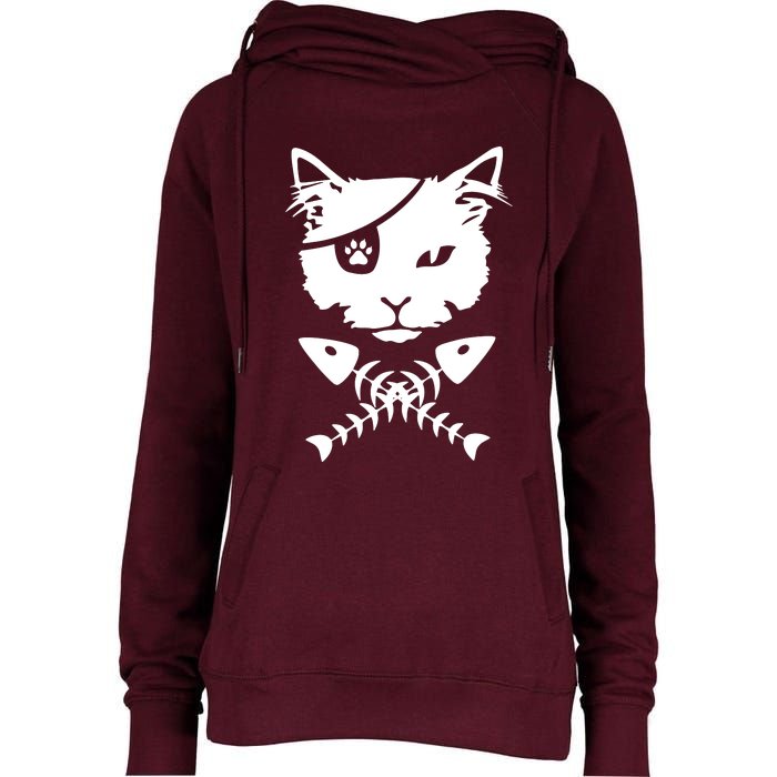 Cute Pirate Cat Womens Funnel Neck Pullover Hood