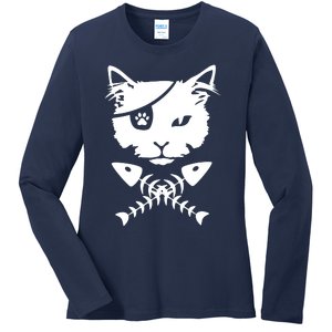 Cute Pirate Cat Ladies Long Sleeve Shirt