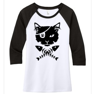 Cute Pirate Cat Women's Tri-Blend 3/4-Sleeve Raglan Shirt