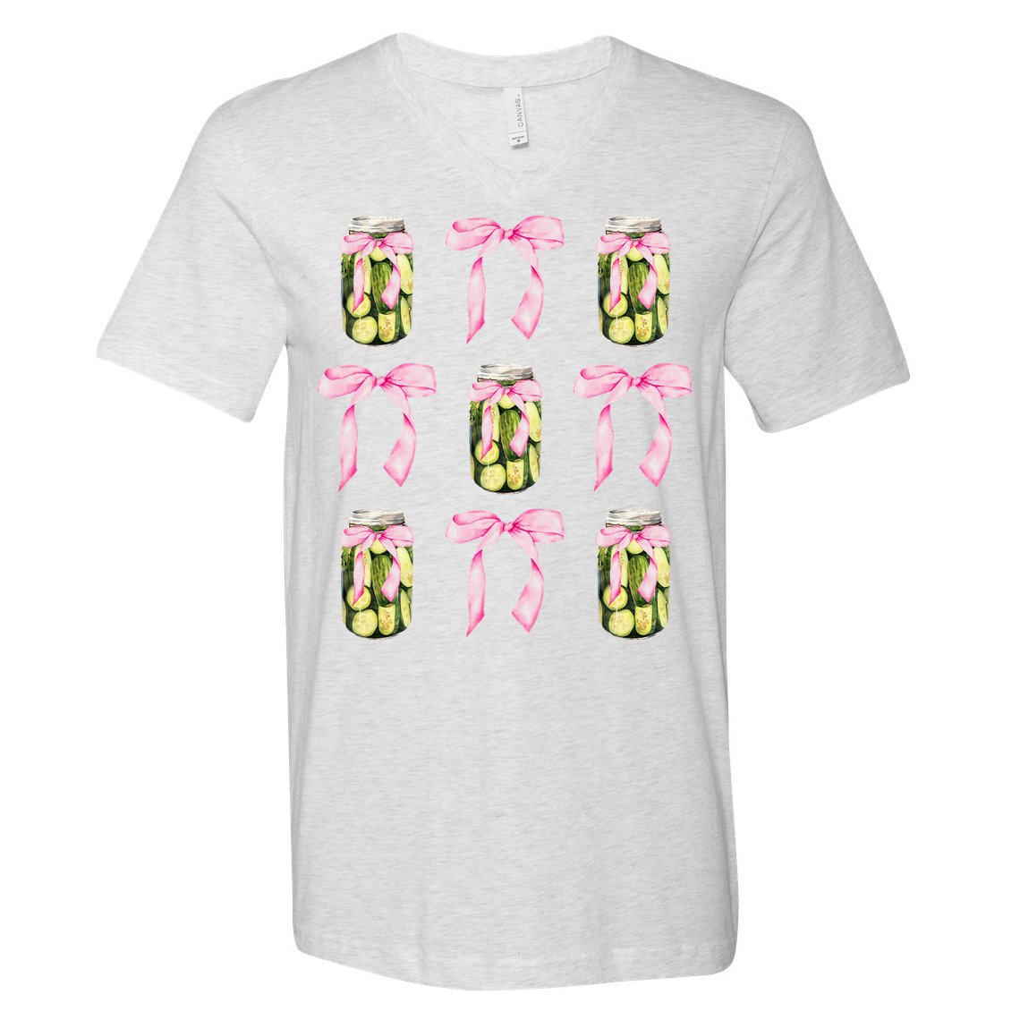 Canned Pickle Coquette Bows With Cute Pickle Jar V-Neck T-Shirt
