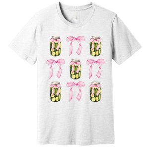 Canned Pickle Coquette Bows With Cute Pickle Jar Premium T-Shirt