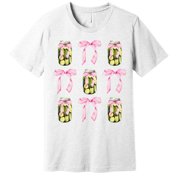 Canned Pickle Coquette Bows With Cute Pickle Jar Premium T-Shirt