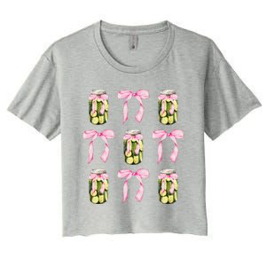 Canned Pickle Coquette Bows With Cute Pickle Jar Women's Crop Top Tee