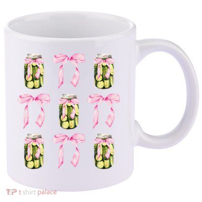 Canned Pickle Coquette Bows With Cute Pickle Jar 11oz C Handle Ceramic Mug