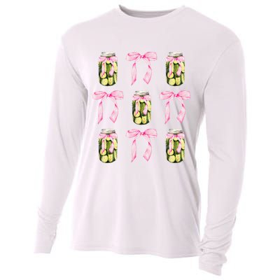 Canned Pickle Coquette Bows With Cute Pickle Jar Cooling Performance Long Sleeve Crew
