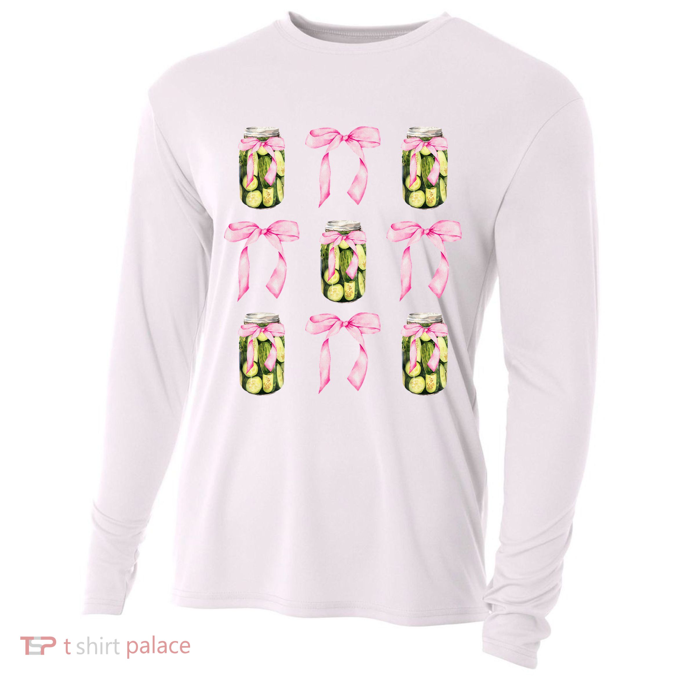 Canned Pickle Coquette Bows With Cute Pickle Jar Cooling Performance Long Sleeve Crew