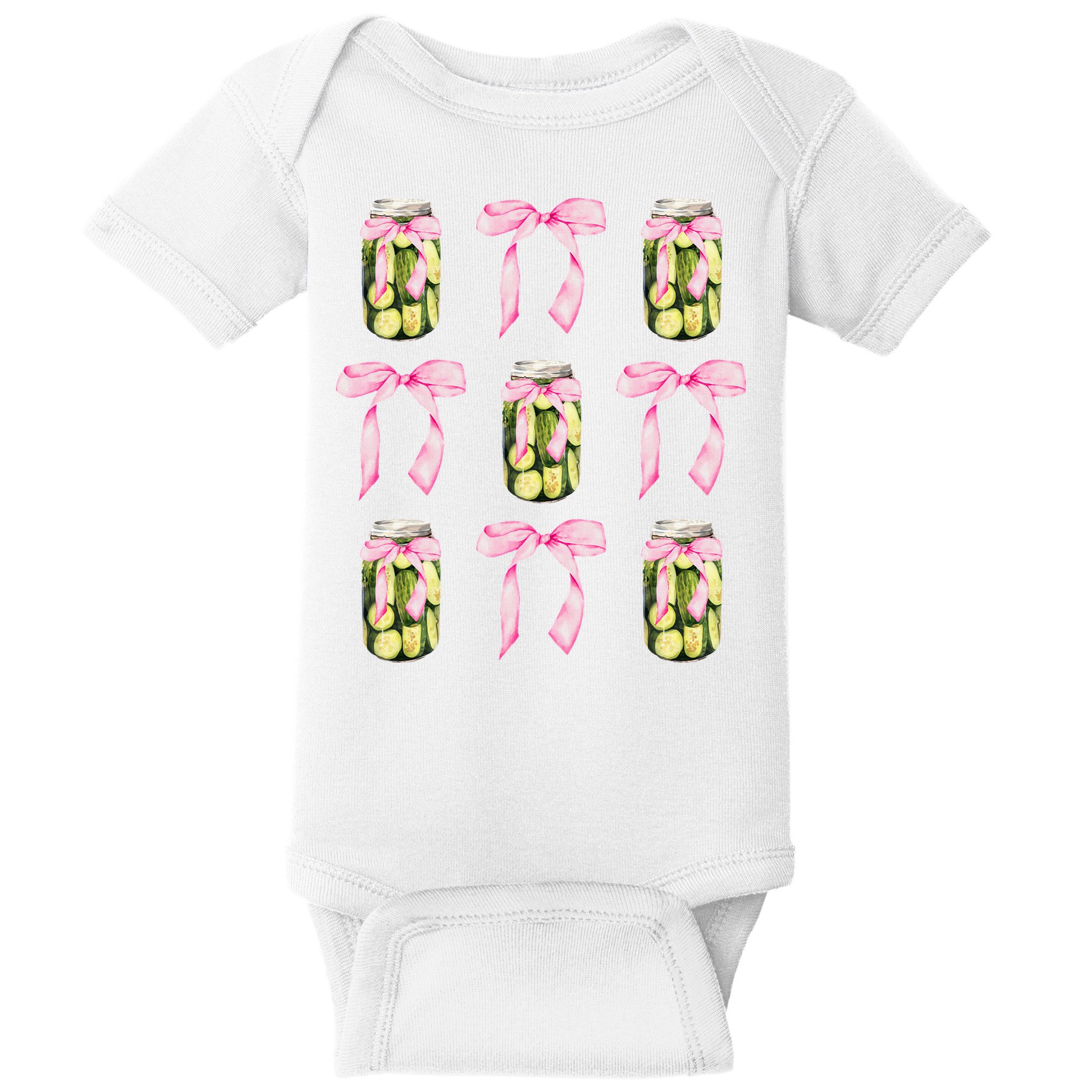 Canned Pickle Coquette Bows With Cute Pickle Jar Baby Bodysuit