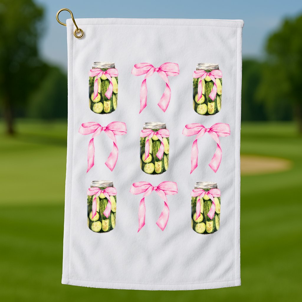Canned Pickle Coquette Bows With Cute Pickle Jar Golf Towel