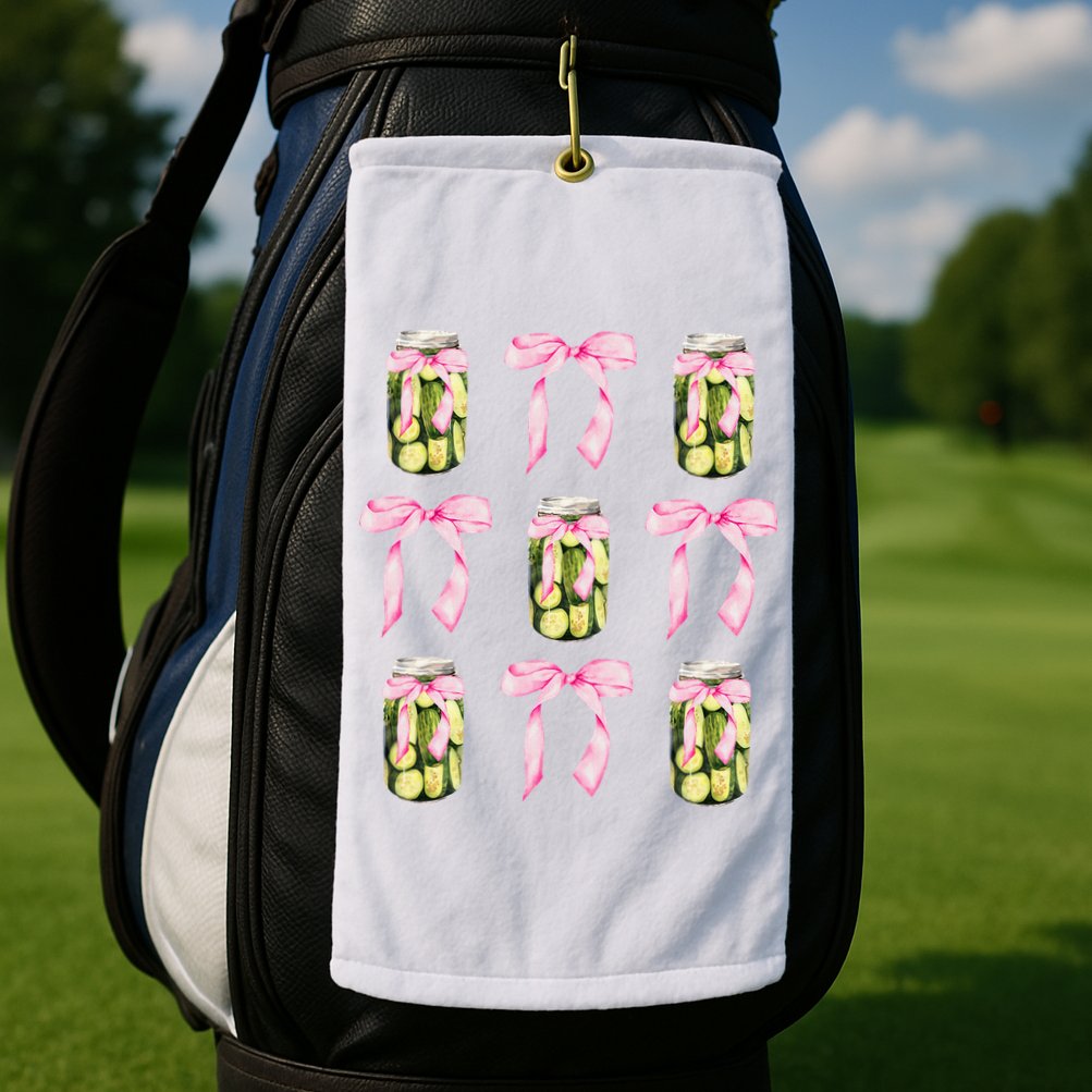 Canned Pickle Coquette Bows With Cute Pickle Jar Golf Towel