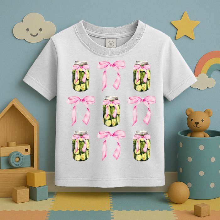 Canned Pickle Coquette Bows With Cute Pickle Jar Toddler T-Shirt