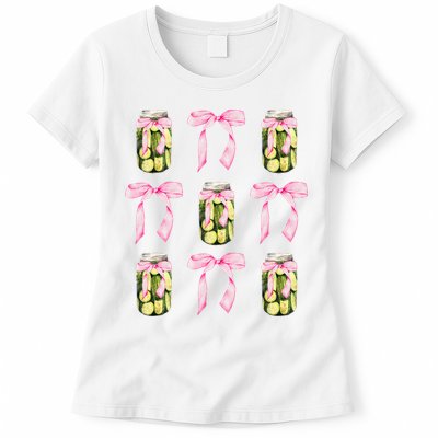 Canned Pickle Coquette Bows With Cute Pickle Jar Womens T-Shirt