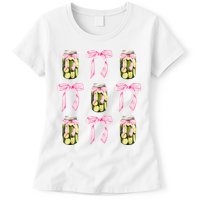Canned Pickle Coquette Bows With Cute Pickle Jar Womens T-Shirt