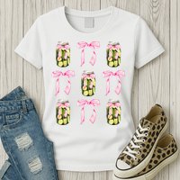 Canned Pickle Coquette Bows With Cute Pickle Jar Womens T-Shirt