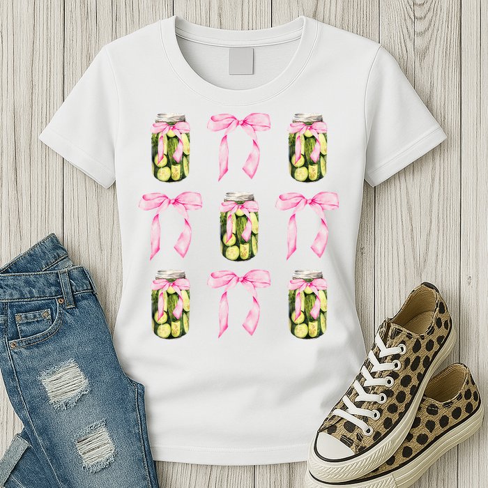 Canned Pickle Coquette Bows With Cute Pickle Jar Womens T-Shirt