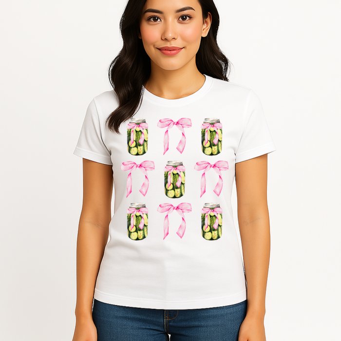 Canned Pickle Coquette Bows With Cute Pickle Jar Womens T-Shirt