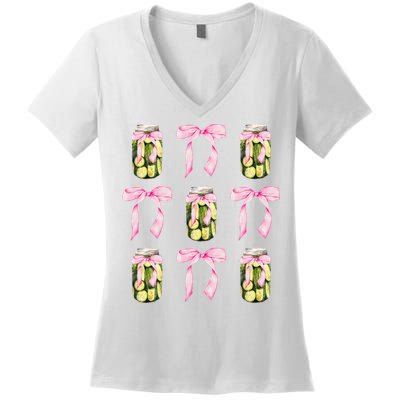 Canned Pickle Coquette Bows With Cute Pickle Jar Women's V-Neck T-Shirt