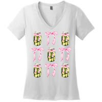 Canned Pickle Coquette Bows With Cute Pickle Jar Women's V-Neck T-Shirt
